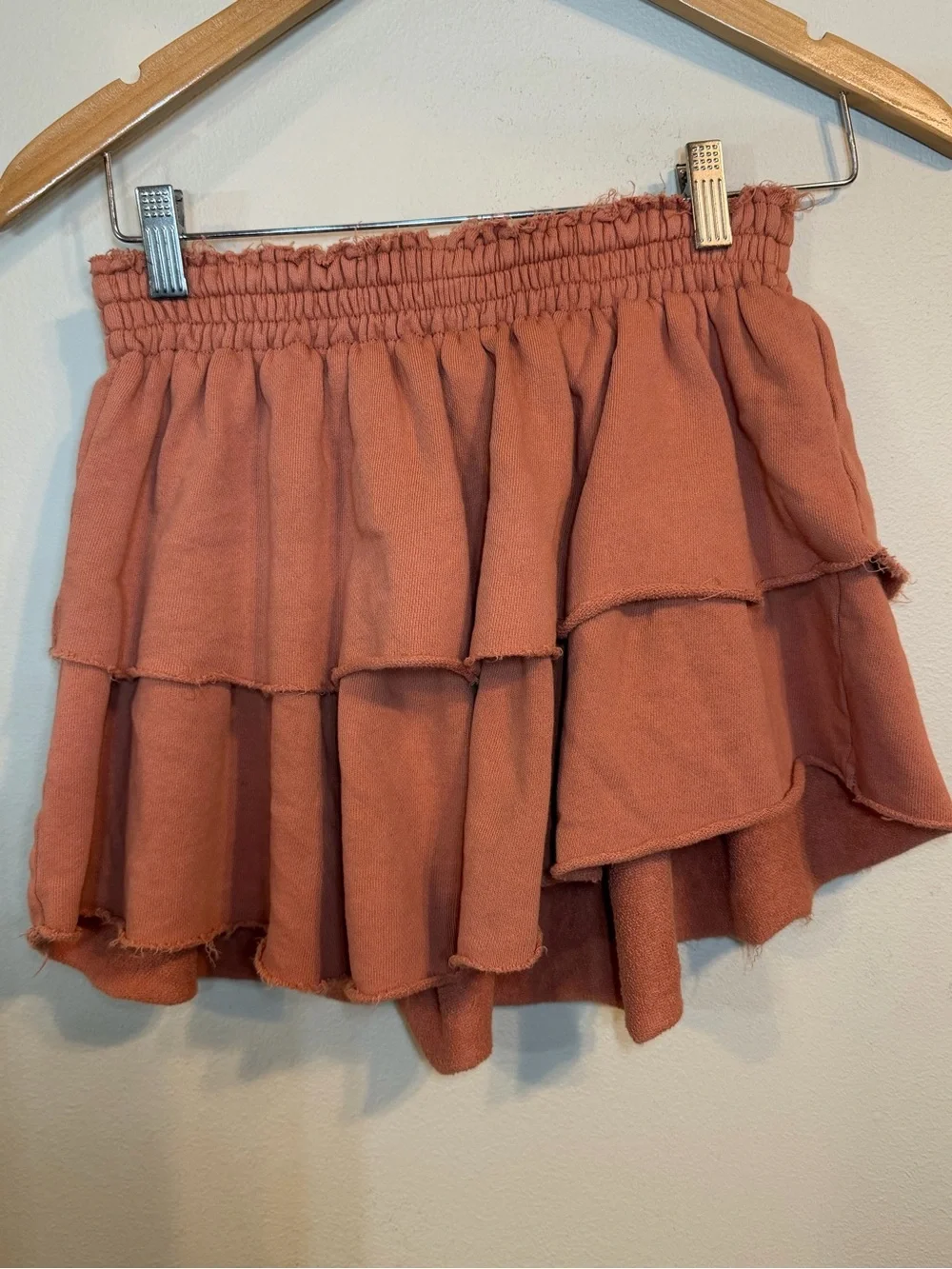 Aerie Tiered Ruffle Mini Skirt XS Dusty Rose 100% Cotton Boho Cottagecore - Picture 7 of 8